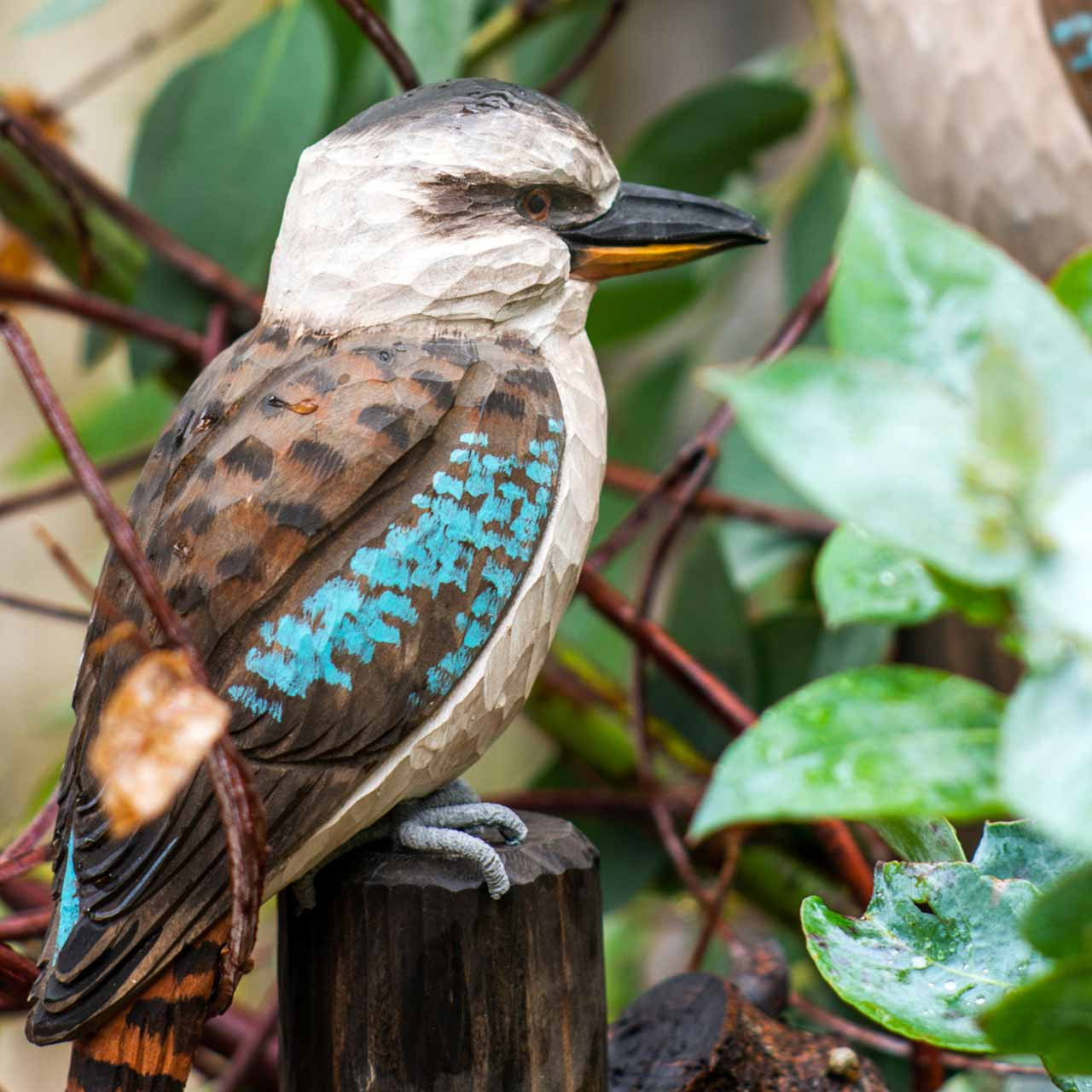 Hand-Carved Wooden Kookaburra DecoBird Sculpture | Wildlife Garden
