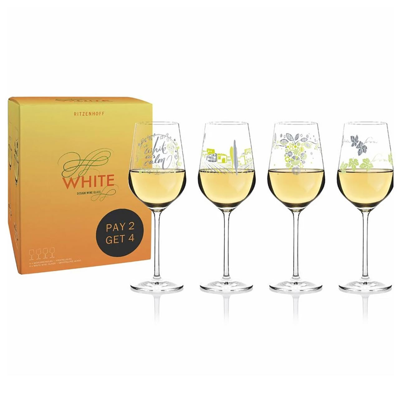 Ritzenhoff White Design Wine Glasses Bonus Set of 4 the design gift shop