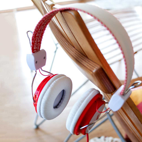 Coca Cola Collectable Retro Vintage Headphones Red & White hanging on chair