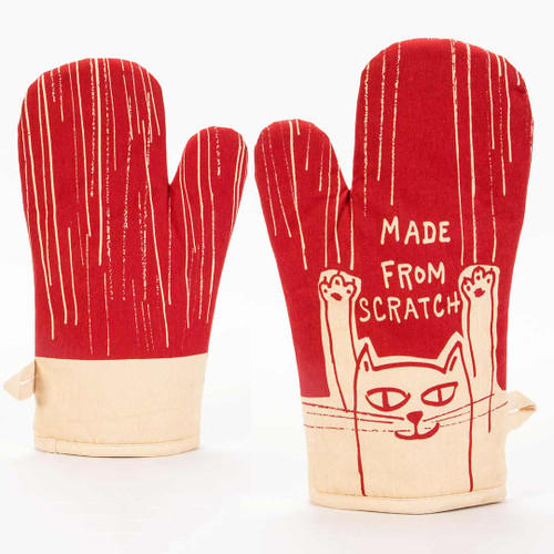 Front and rear view of the oven mitt 'Made From Scratch' by Blue Q.