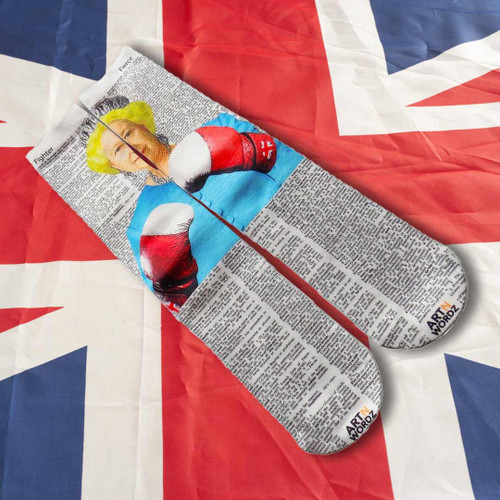 BRITISH POUND QUEEN BOXING socks by Art N Wordz  (Front) | the design gift shop