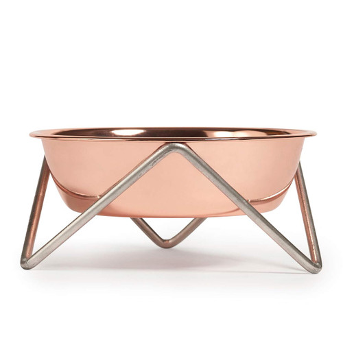 BENDO meow luxe dog bowl copper on chrome | The Design Gift Shop