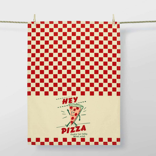 'Hey Pizza! Lookin' hot today. Wink, wink.' Dish Towel by Blue Q  | the design gift shop