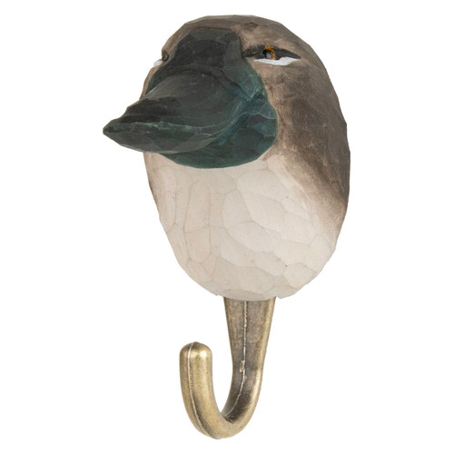 Three-quarter view of a hand-painted Platypus wooden hook, highlighting the artisanal wood-carved texture and lifelike eyes.