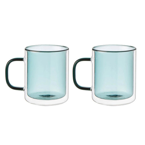 LEAF & BEAN double wall glasses set/2 in teal | the design gift shop