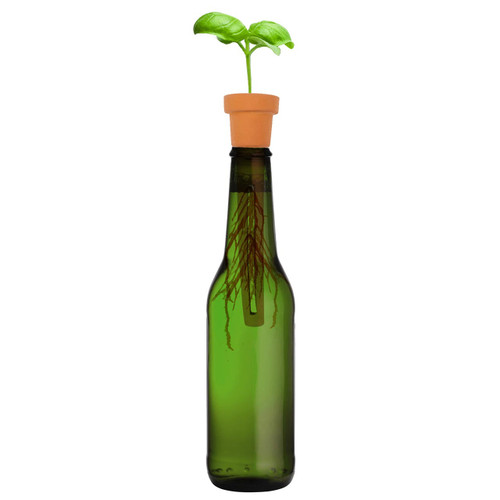 Kikkerland Bottle Top Herb Planter on green bottle | the design gift shop