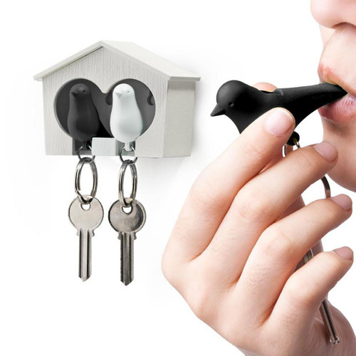 QUALY Duo Sparrow Key Ring White / Black & Keyholder White  | the design gift shop