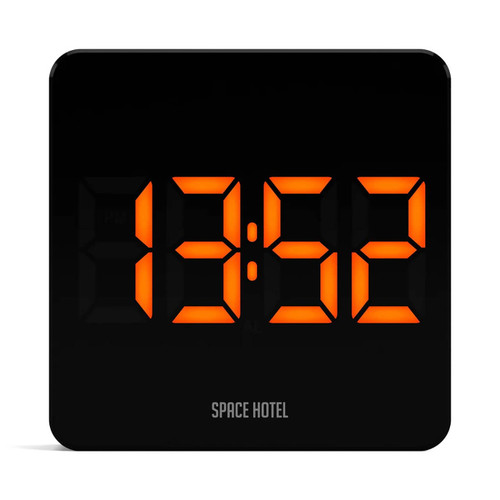 Black NEWGATE LCD Alarm Clock "Space Hotel Orbatron" with orange LED | the design gift shop
