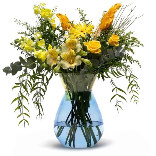 PELEG DESIGN Twotone Vase in blue and yellow glass filled with fresh flowers | the design gift shop