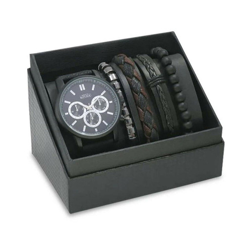 Men's Republic Black Chronograph Watch & 4 Bracelets Gift Set | the design gift shop Australia
