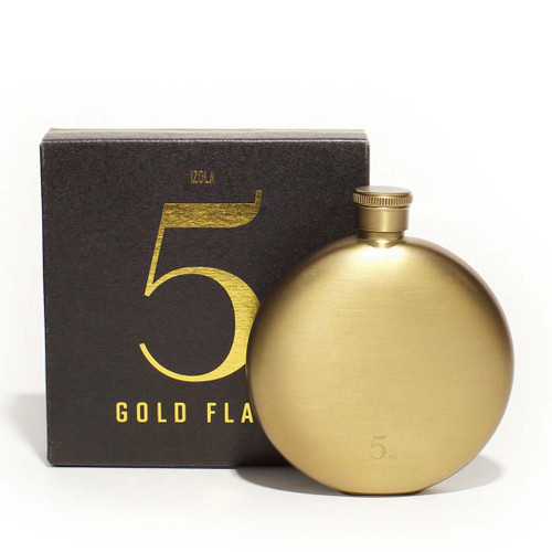 Izola 5oz round stainless steel flask matte gold | The Design Gift Shop