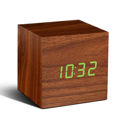 GINKGO cube click clock walnut / green LED | The Design Gift Shop