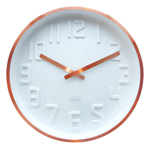 IS Curve white wall clock with copper rim and copper hands | the design gift shop