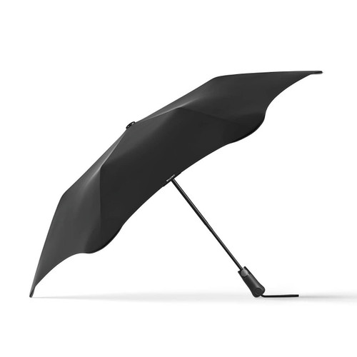 Ink Black Blunt Metro collapsible umbrella showing aerodynamic wind-resistant canopy profile for Australian commuters.