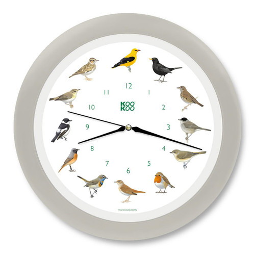 KooKoo - Singvögel - European Songbirds - Wall Clock - Silk-Grey Rim | the design gift shop