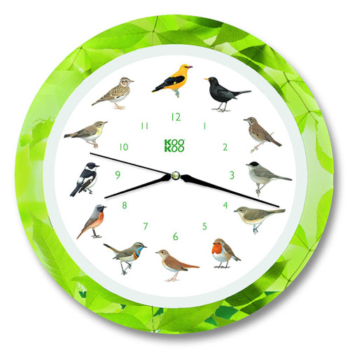 KooKoo - Singvögel - European Songbirds - Wall Clock - Green Leaf Rim | the design gift shop