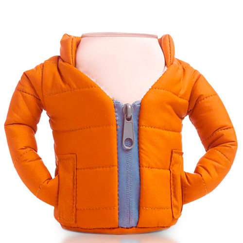Orange Drink Holder Puffer Jacket by COATIE (front) | the design gift shop