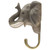 Side profile of a timber Elephant decorative hook, showing the textured carving of the grey skin and the sturdy bronze-finish metal hook.