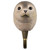 Front view of a hand-carved wooden Seal wall hook, featuring its rounded head, dark inquisitive eyes, and realistic hand-painted grey coat.