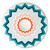 Ritzenhoff My Little Darling espresso saucer featuring a concentric coral and teal zigzag starburst pattern.