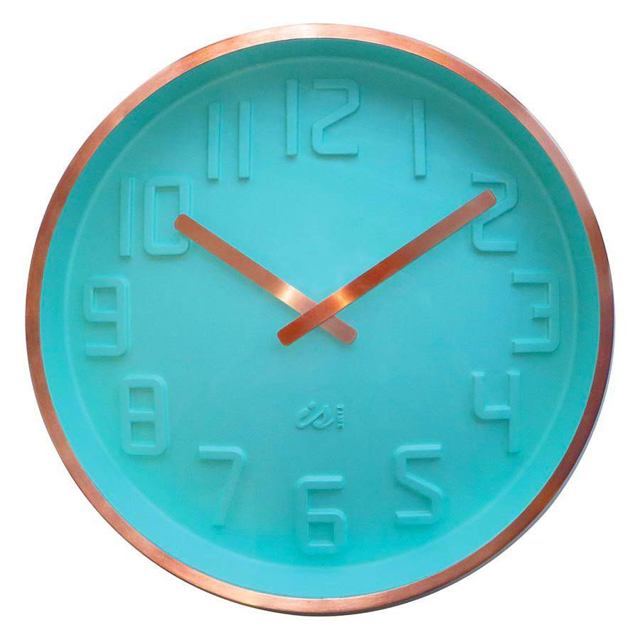 IS Curve mint wall clock with copper rim and copper hands | The Design Gift Shop