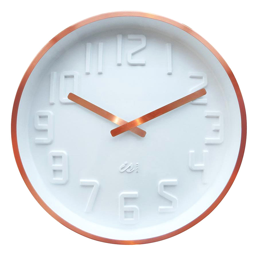 IS Curve white wall clock with copper rim and copper hands | the design gift shop