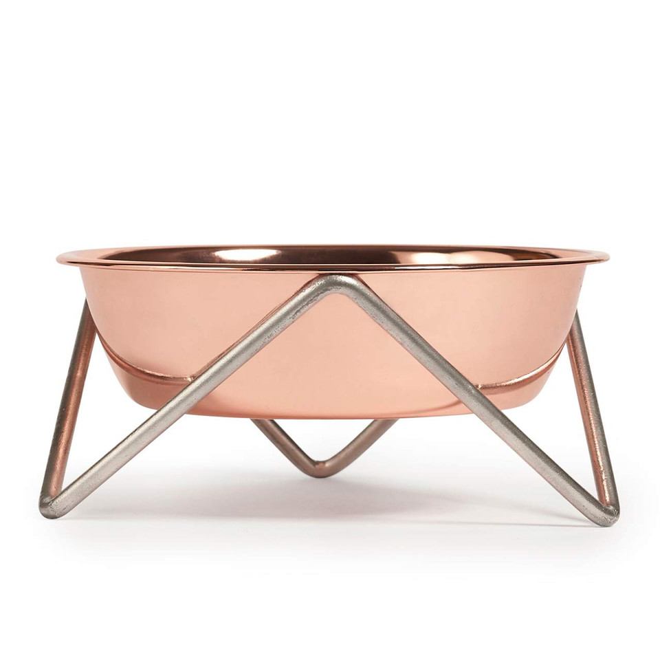 BENDO meow luxe dog bowl copper on chrome | The Design Gift Shop