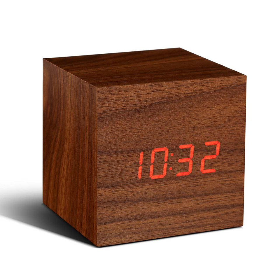 GINKGO cube click clock walnut / red LED | the design gift shop