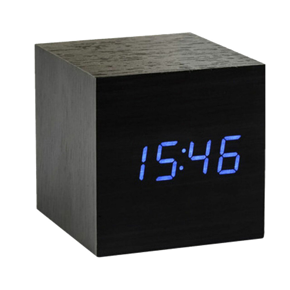 GINKGO cube click clock black / blue LED | the design gift shop