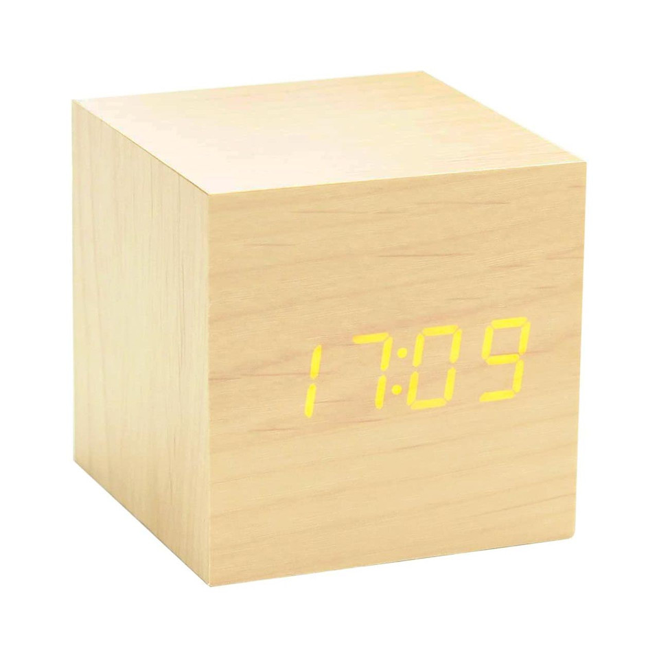GINKGO cube click clock maple / orange LED | the design gift shop