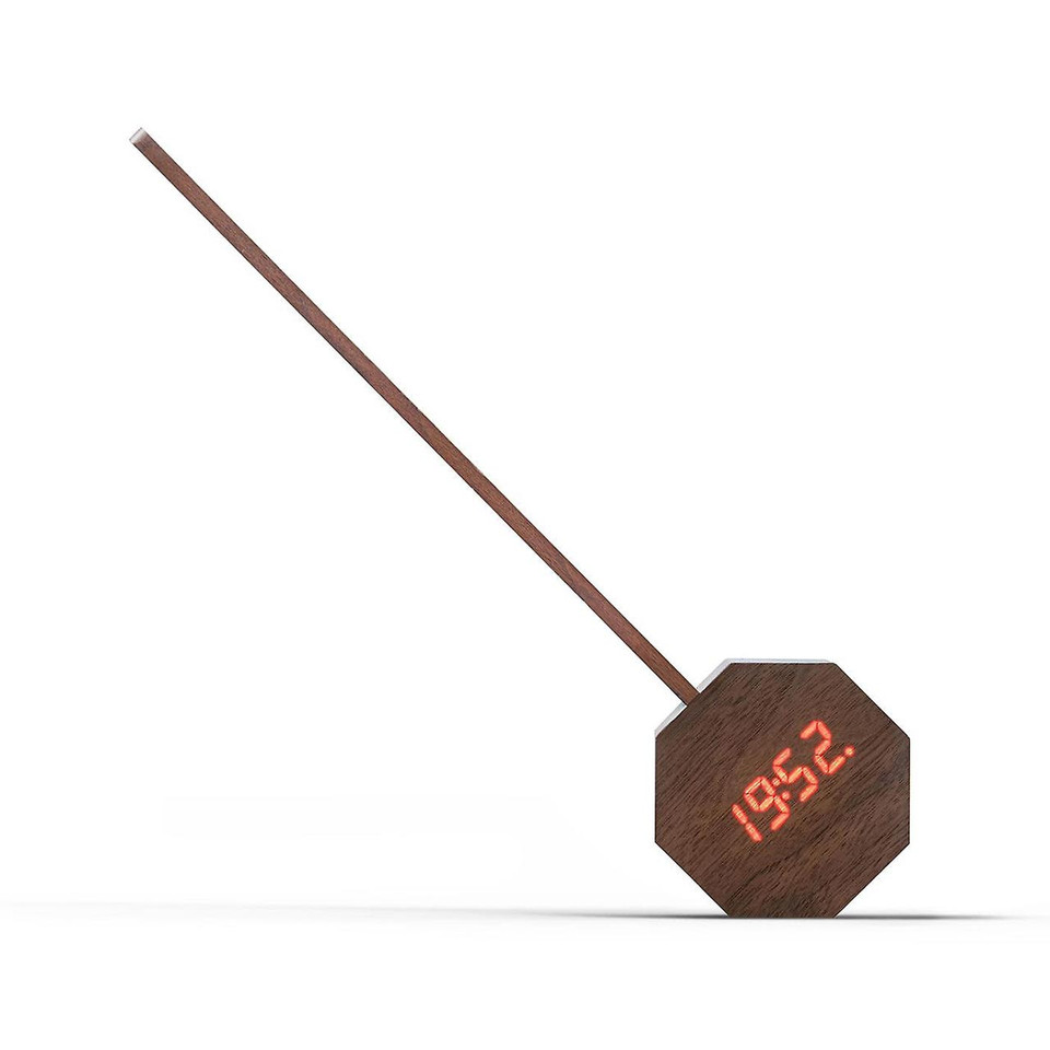 GINKGO Octagon One Plus desk light and alarm clock Walnut | the design gift shop