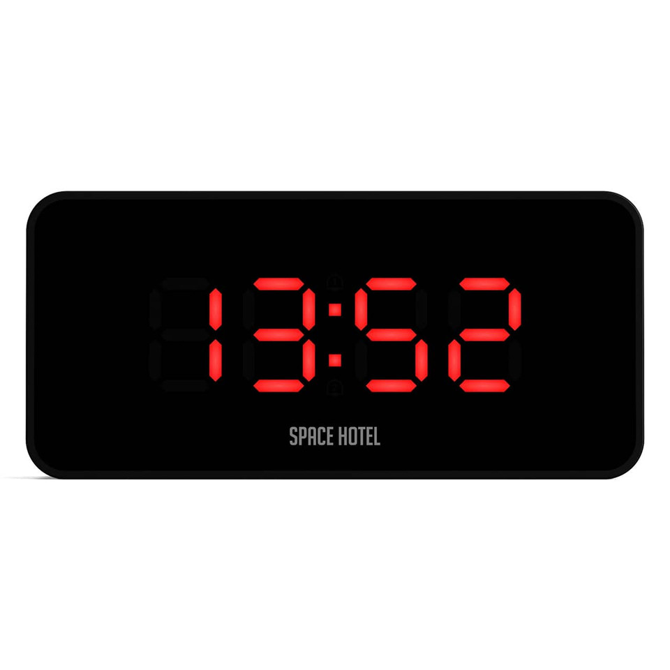 Black NEWGATE LCD Alarm Clock "Space Hotel Hypertron" with red LED | the design gift shop