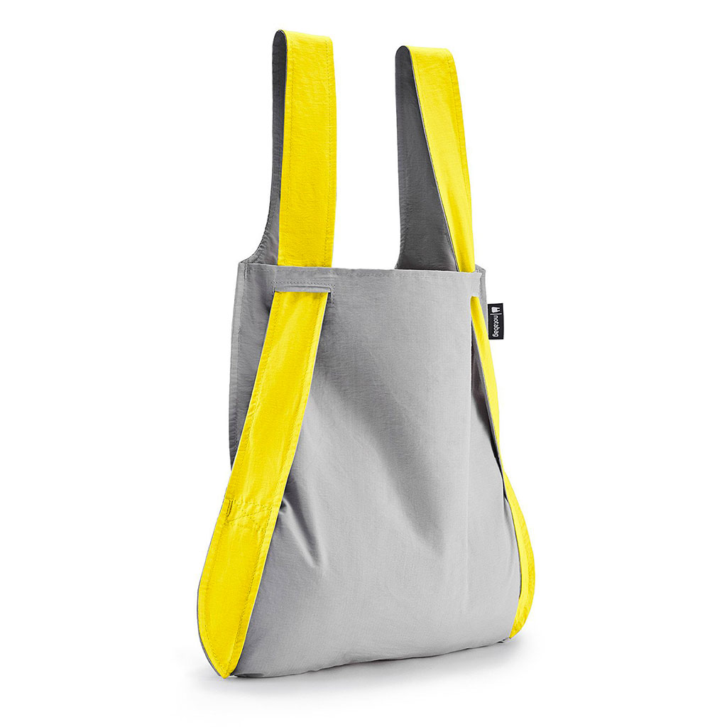 yellow and grey backpack