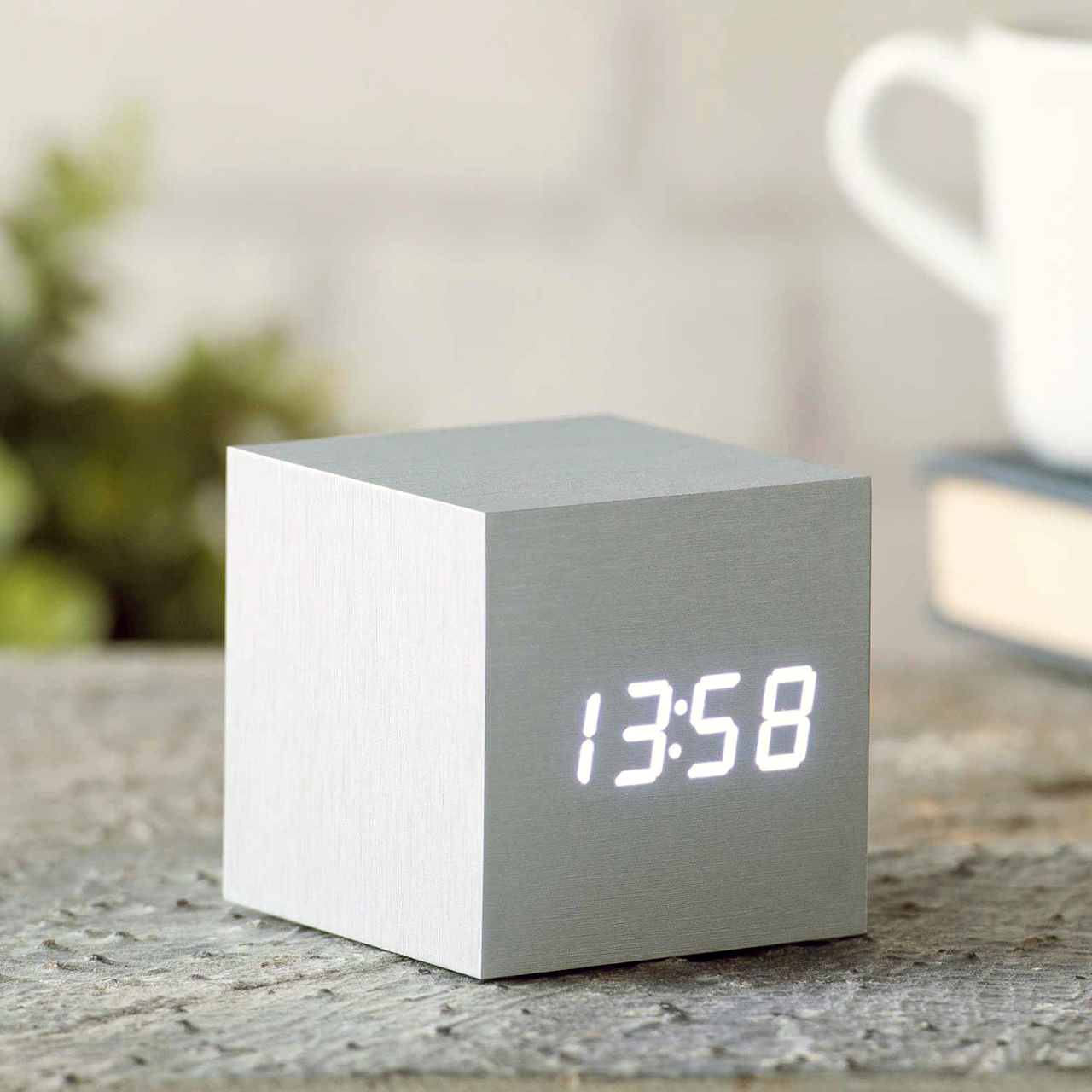 Gingko Cube White Click Alarm Clock the design gift shop