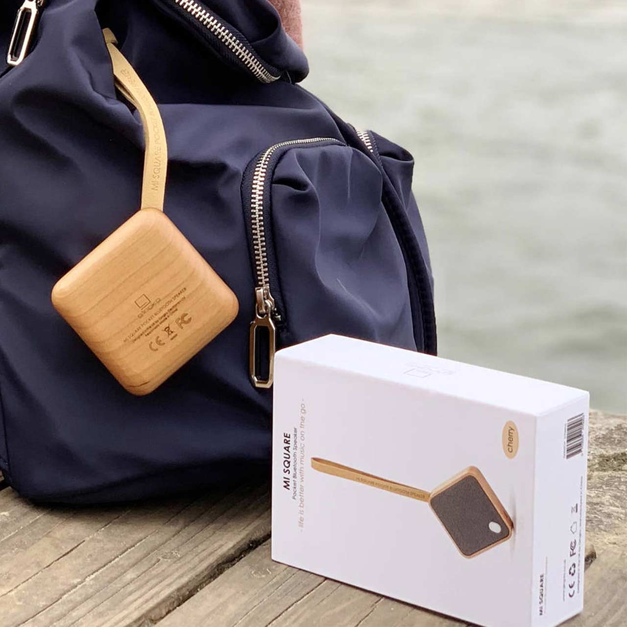 GINGKO Mi Square Pocket Bluetooth Speaker Cherry Wood | the design gift shop