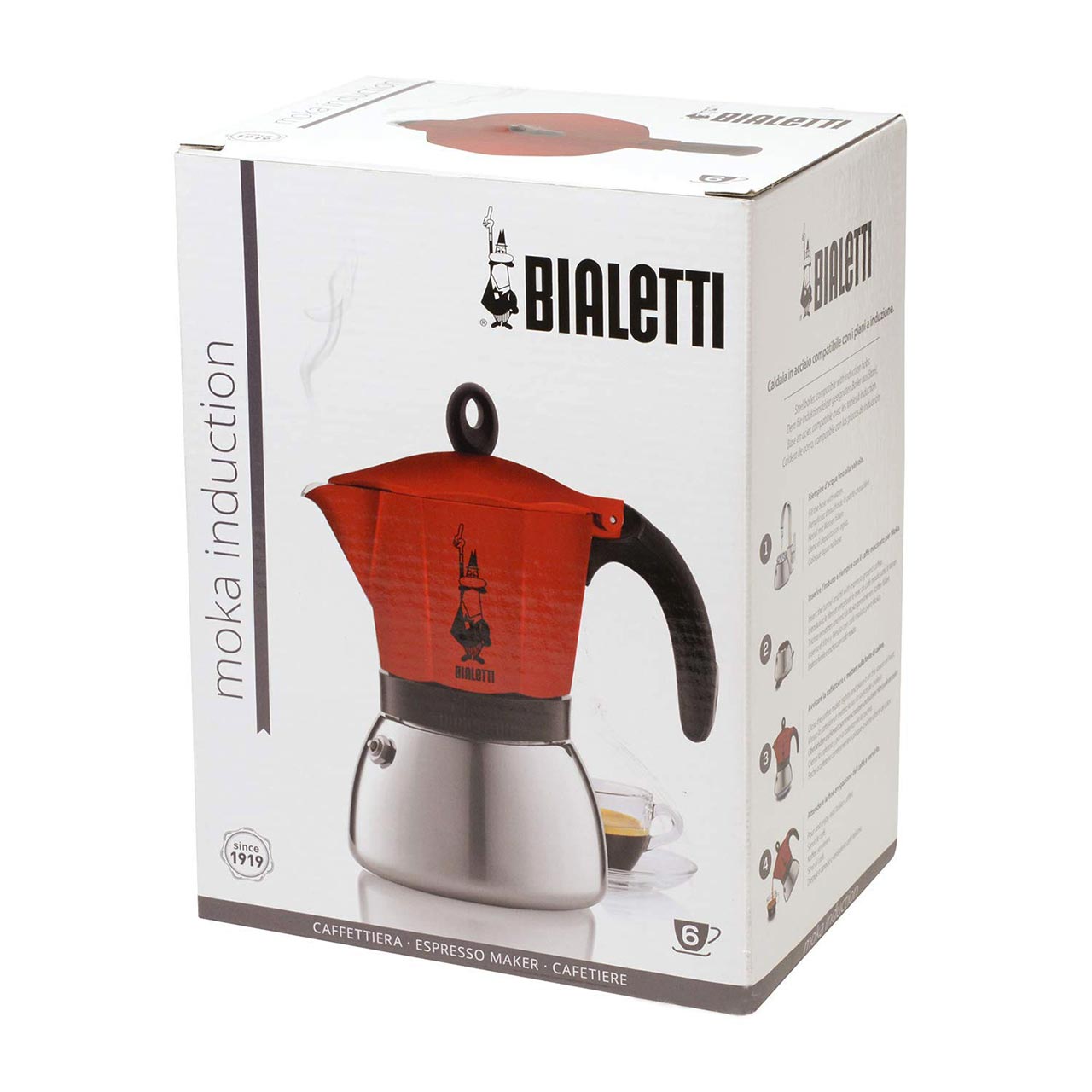 Bialetti New Moka Induction Coffee Maker Moka Pot, 6 Cups, 280 ml,  Aluminium, Red, Compatible with Induction pan and Gas stove: Italian Made