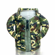 Camouflage Drink Holder Puffer Jacket by COATIE (front) | the design gift shop