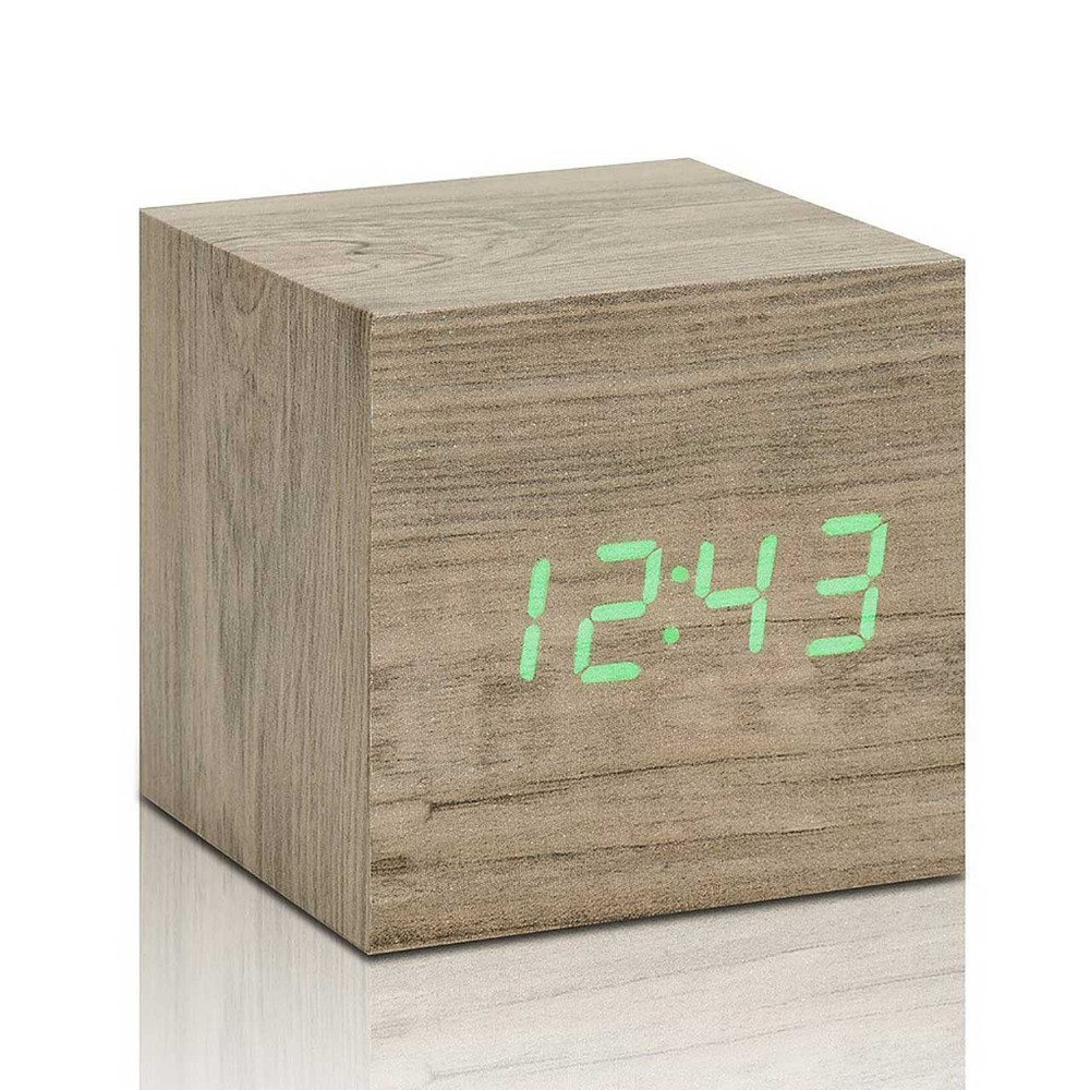 Gingko Cube Click Clock – Ash, Green LED
