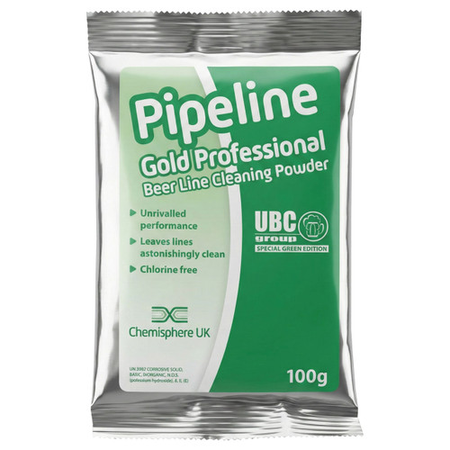 Beer Line Cleaning Powder - Pipeline Gold Professional - 100gr (3.5 oz) - Chlorine-Free - Special Green Edition - Canada Only 