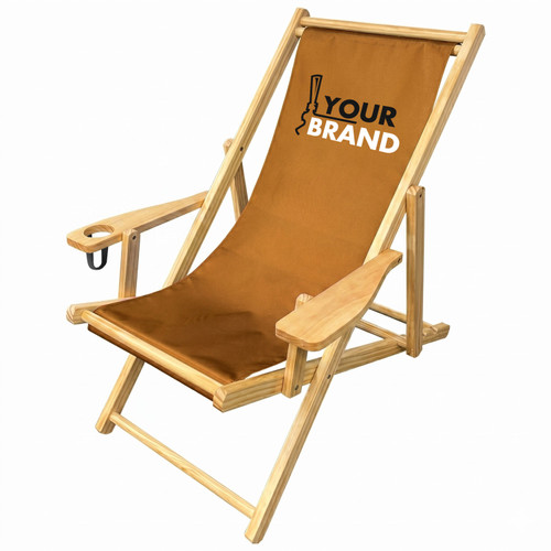 Foldable Wooden Sling Patio Chair with Armrests - Brandable