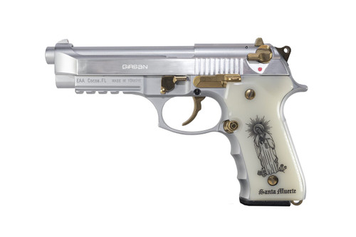 EAA Corp EAA Corp Regard MC Liberador 9mm Semi-Auto Pistol with Brushed Stainless Steel Finish and Steel Santa Muerte Grips 391088