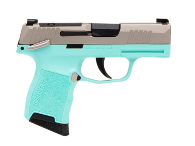 SIG SAUER SIG SAUER P365 380 ACP Semi-Auto Pistol with Nickel Cerakote Finish and Turquoise Polymer Frame 365-380-REB-MS