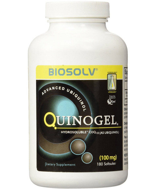 Quinogel Solubilized Ubiquinol CoQ10 (Hydrosoluble Kaneka QH) 180 soft gels 100 milligrams