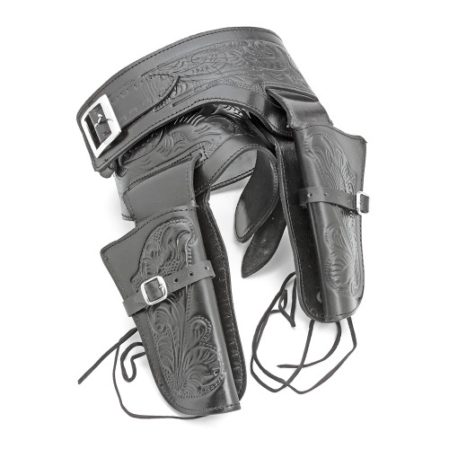 Black Tooled Western Style Double Rig Holster Main Image