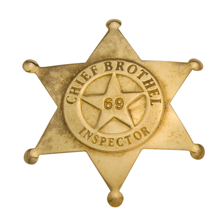 Old West Brass Brothel Inspector's Badge Main Image