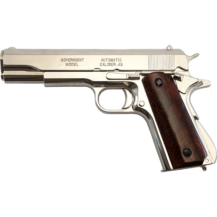 Replica M1911A1 Nickel Finish Wood Gripped Government Automatic Pistol Non-Firing Gun Main Image