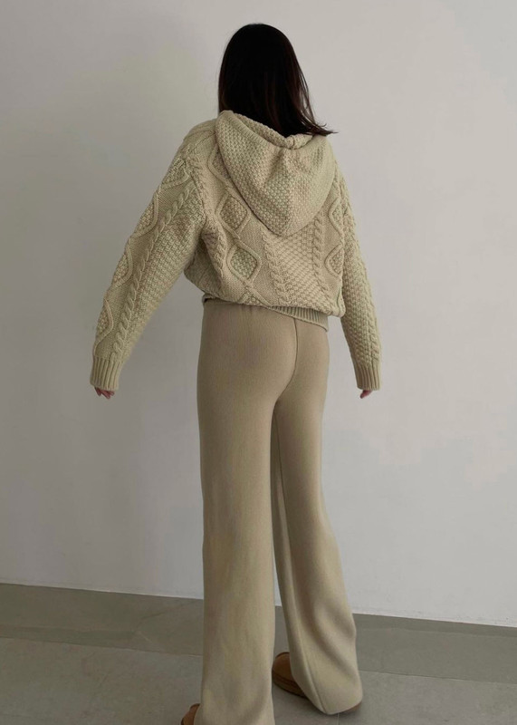 Drawstring Waist Wool Pants in Beige