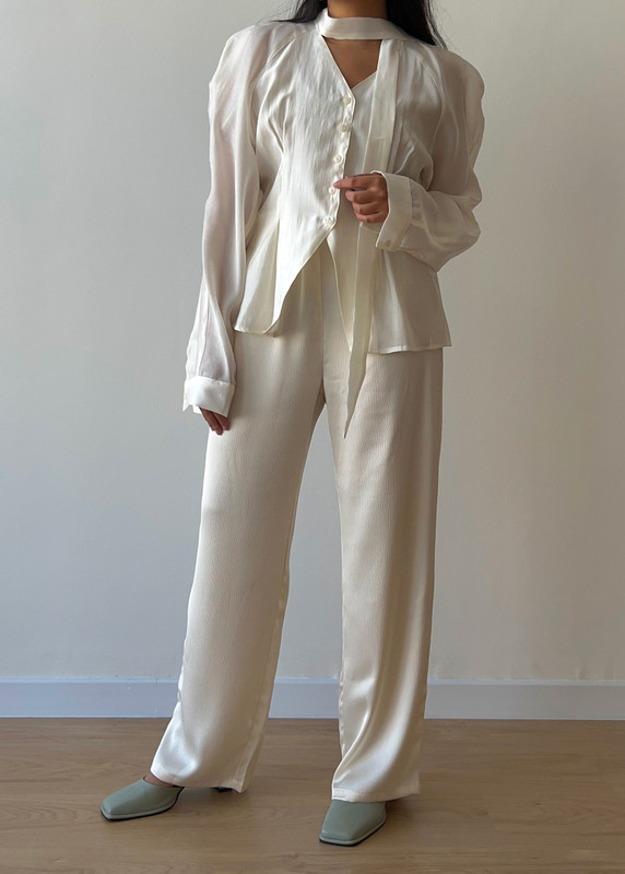 LENA Cream Silk Palazzo Trousers curated on LTK