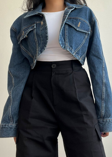 SHEIN Letter Graphic Raw Hem Super Crop Denim Jacket Without Camisole | Cropped  denim jacket, Ripped denim overalls, Denim jacket women