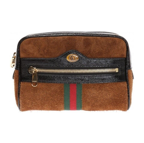 GUCCI Ophidia  brown Suede cross-body black leather Belt BUM Bag 1032102